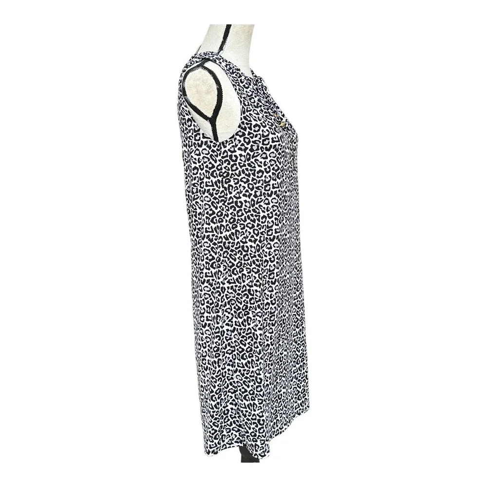 Michael‎ Kors Women Sleeveless Casual Dress BLACK White Print TASSEL Size XS